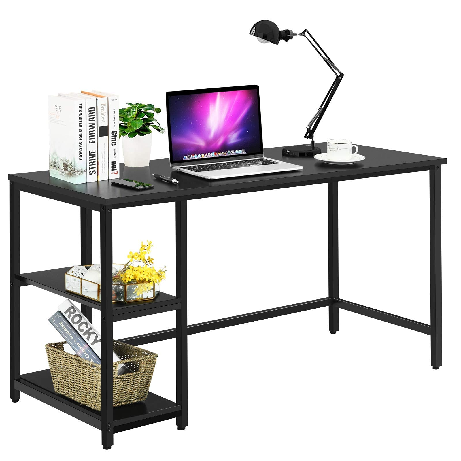 Bureau d'ordinateur Tangkula pour la maison ou le bureau avec 2 étagères de rangement